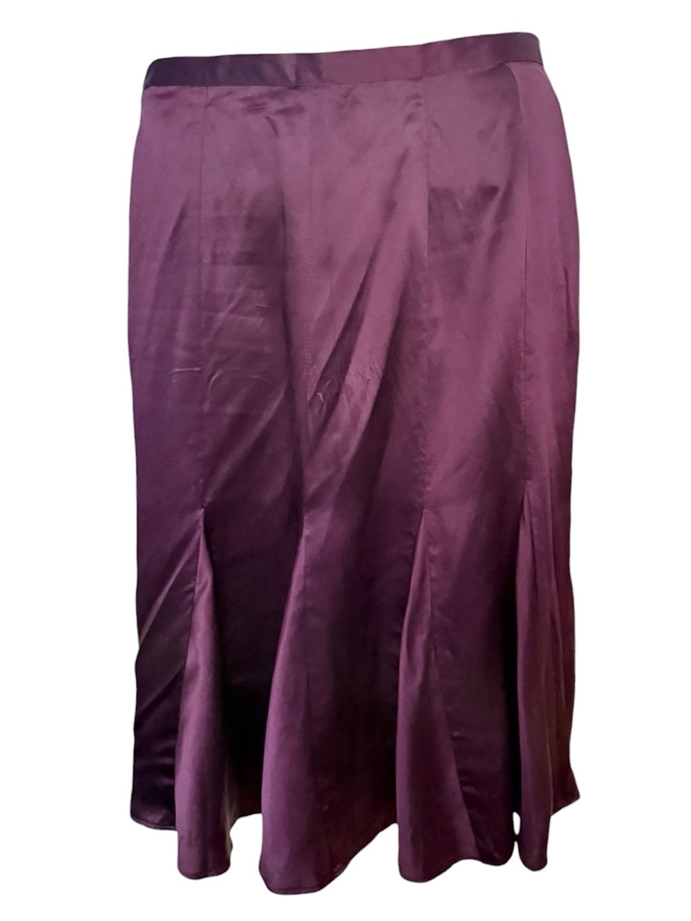Calvin Klein Plum Purple 100% Silk Pleated Hem Midi Skirt Womens Size 10 Flare